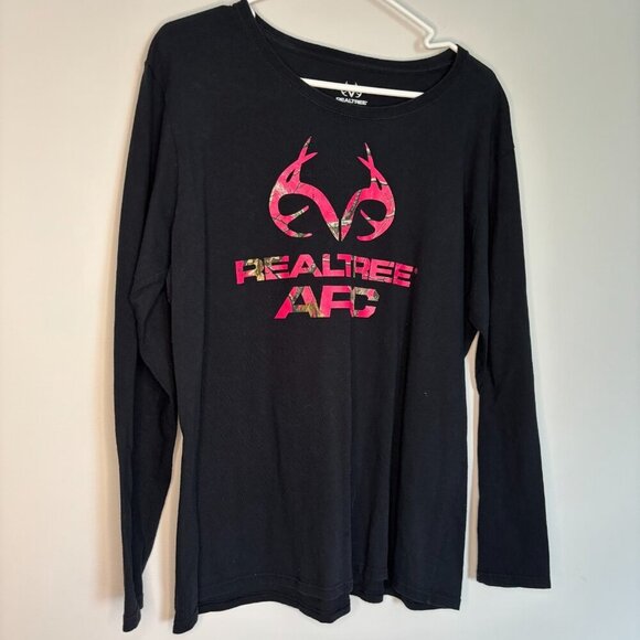 REALTREE APC Pink Camo Antler Logo Long Sleeve Tee Womens XL Black - Picture 1 of 6